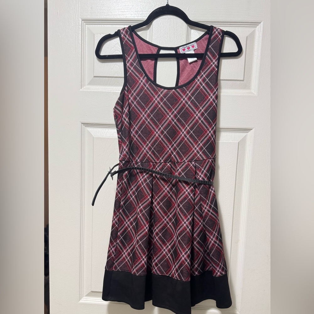 Trixxi Red and Black Plaid Juniors Dress